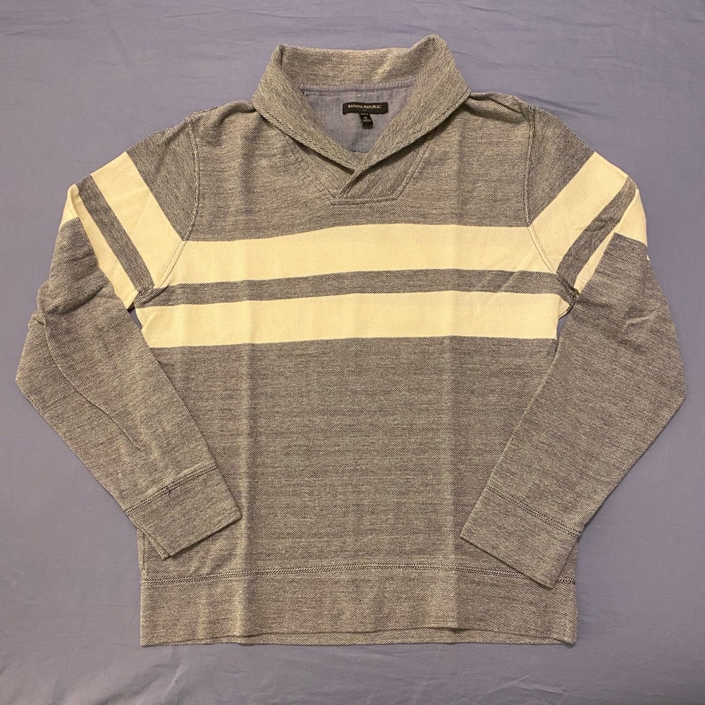 Banana Republic Sweater Mock-neck Men’s Medium Gray and White Striped